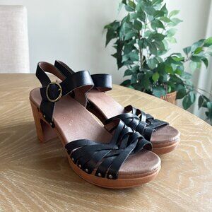 Dansko Black Leather Braided Top Heeled Clog Sandals Size 11.5